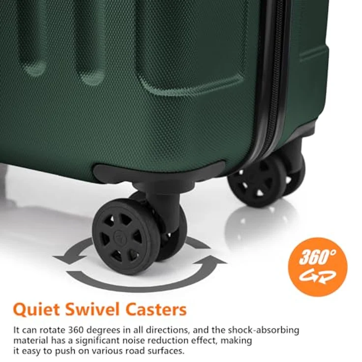 YONSLY Gepäckset Suitcase M-L-XL, Hartschalenreisekoffer mit Zahlenschloss, 360° Lenkrollen und Teleskopgriff, Dunkelgrün – Bild 5