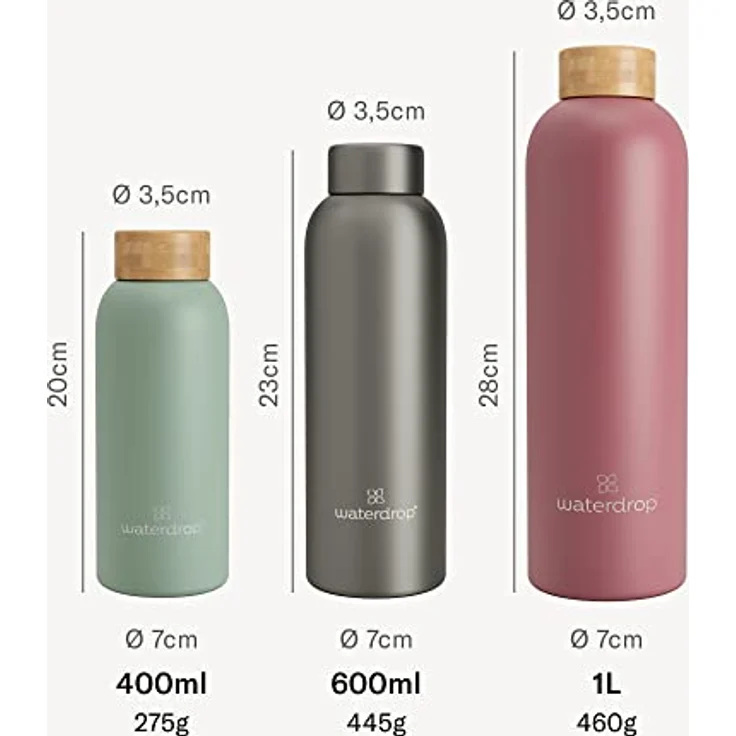 Waterdrop® Steel Bottle 600ml isolierte Trinkflasche auslaufsicher | Thermosflasche 24h kalt, 12h heiß | doppelwandige Edelstahl Wasserflasche | bruchsicher | Kohlensäure geeignet – Bild 3