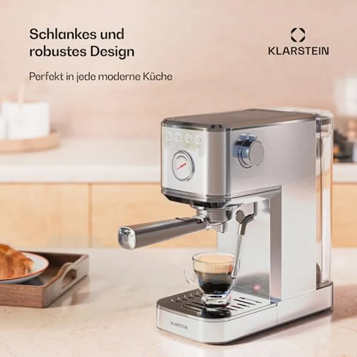 Klarstein SteelPresso Slim Siebträgermaschine – 20-Bar, 1350W, Edelstahl, 1,2L Wassertank, Dampfdüse, Kompakt, Einfache Bedienung, Espressomaschine, Siebträger – Bild 5