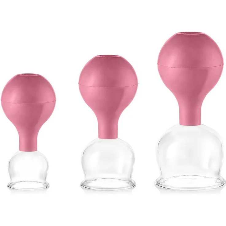 pulox Vakuum-Massager Schröpfgläser Set aus Echtglas 3 Stück - 4cm, 5,2cm, 6,2cm, Massagegläser zur Schröpfmassage, blau/braun/grün