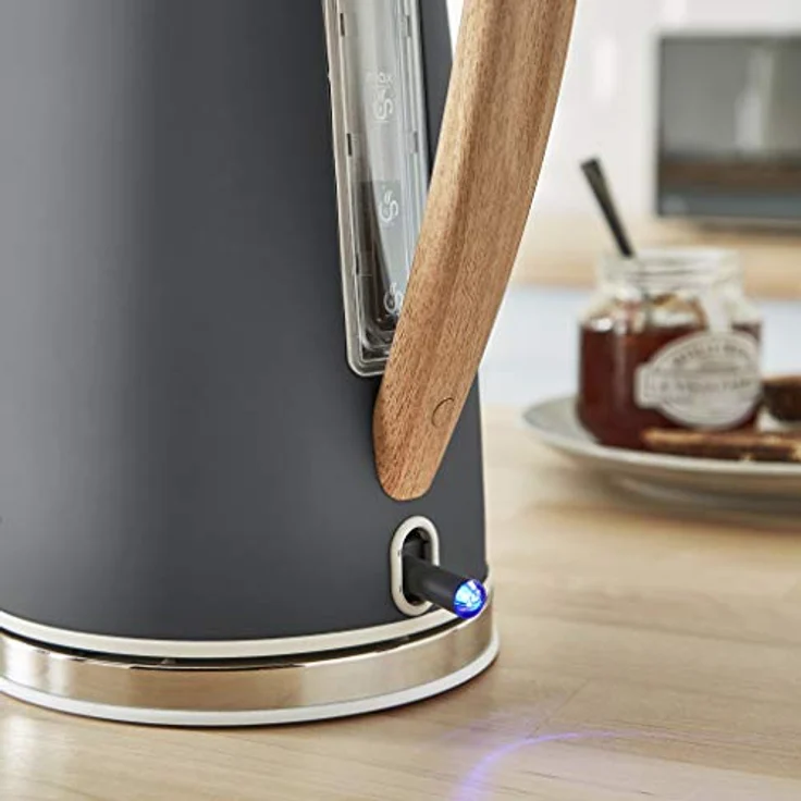 Swan Nordic Frühstücksset, Wasserkocher, 1,7 l, 2200 W, Breitschlitz-Toaster, 2 Scheiben, digitale Mikrowelle 20 l, modernes Design, Holzoptik, grau – Bild 6