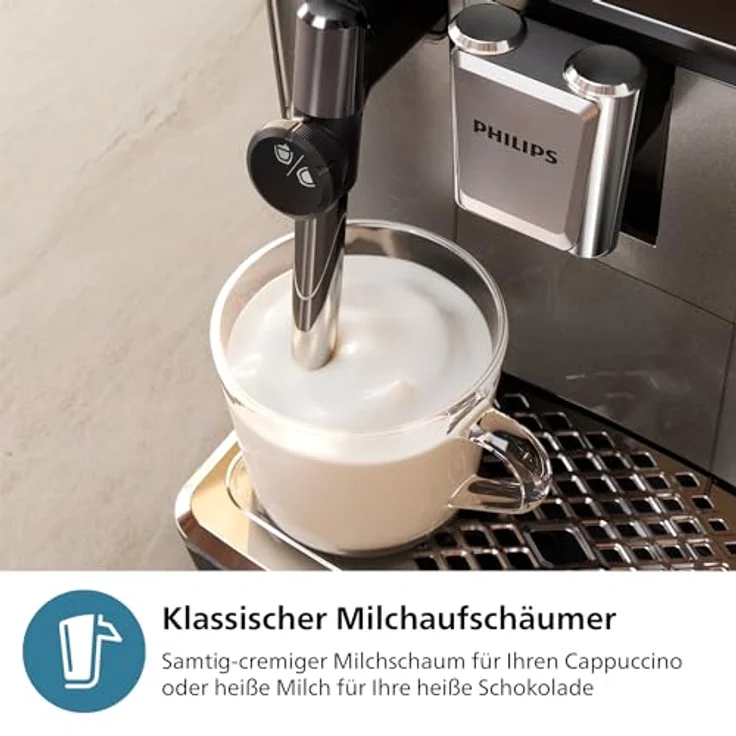 PHILIPS 3300 Series Kaffeevollautomat - 5 Getränke, Intuitives Touch-Display, Klassischer Milchaufschäumer, SilentBrew, 100% Keramikmahlwerk, AquaClean Filter. Schwarzchrom – Bild 5