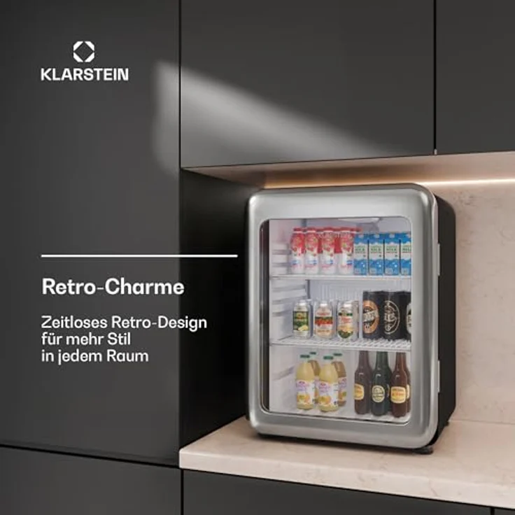 Klarstein Audrey Evo Getränkekühlschrank 65 L, Glastür, einstellbare Temperatur 0–10 °C, LED-Beleuchtung, leiser Betrieb, 2 Regalböden – Bild 3