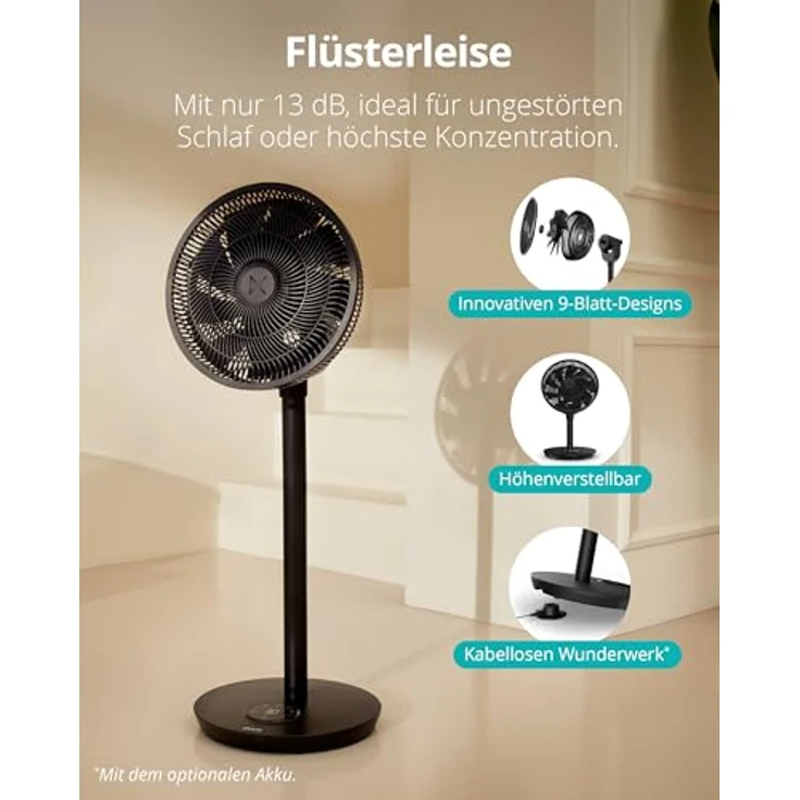 Duux Whisper Flex 2, Smart Ventilator mit 30 Geschwindigkeitsstufen, flüsterleise 13 dB, höhenverstellbar (54–92 cm), Nachtmodus & Timer, ab 2W, Schwarz – Bild 2