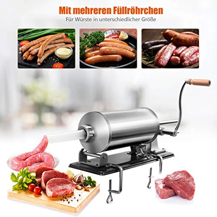 KOMFOTTEU Wurstfüllaufsatz Wurstfüllmaschine, Wurstspritze 4,8 L, rostfrei, mit Halterung und 4 Füllrohren – Bild 10