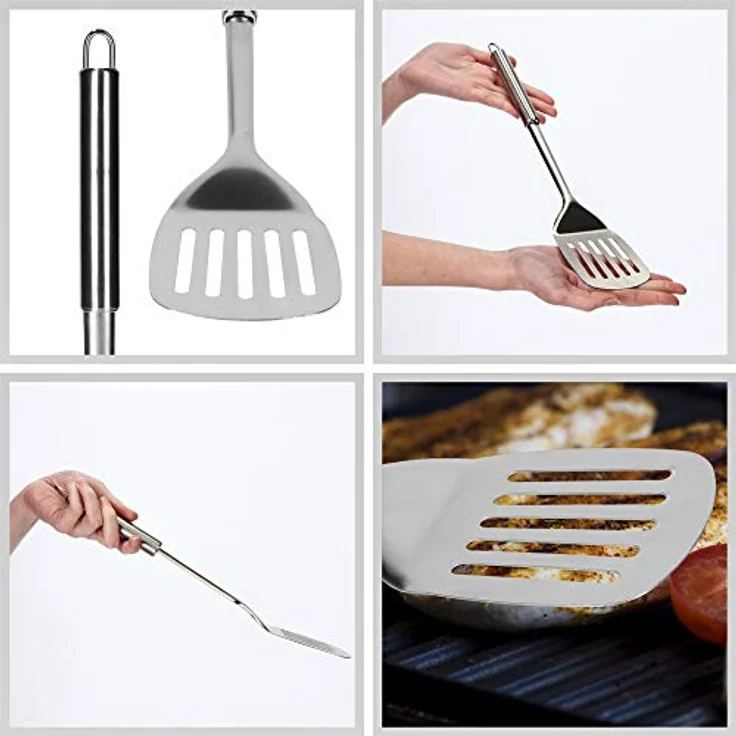 KADAX Pfannenwender Edelstahl, 35 cm, ergonomischer Griff, Schlitzwender für Fleisch, Fisch und Eier, mit Aufhängeöse – Bild 3