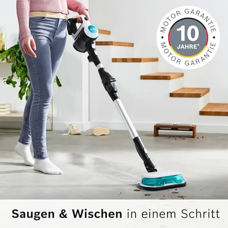 Bosch Akku-Staubsauger Unlimited 7 ProHygienic Aqua BSS712XHYG, kabellos, 2in1 Saugen & Wischen, HEPA-Filtersystem, 10 Jahre Motorgarantie, 2 Akkus, Made in Germany, weiß – Bild 2