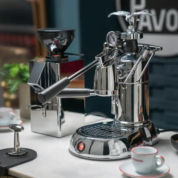 La Pavoni Esperto Milano, Siebträgermaschine in chrom, 950 W, 1,6 l Wassertank, Messinggehäuse – Bild 6