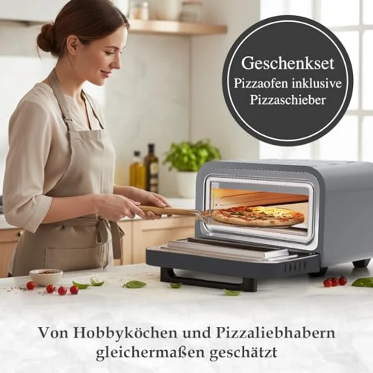 BOLKANI Elektrischer Pizzaofen, 1700W mit Pizzastein und Pizzaschieber, 450°C für knusprige Pizza in 2 Minuten, Timer und Innenbeleuchtung – Bild 3