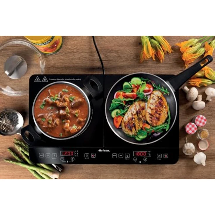 Ariete 1998 Tragbare Doppel-Induktionsplatte, Glaskeramik, 2000 W + 1500 W, 10+8 Leistungsstufen, Timer bis zu 4 Stunden, Kindersicherung, Schwarz – Bild 4
