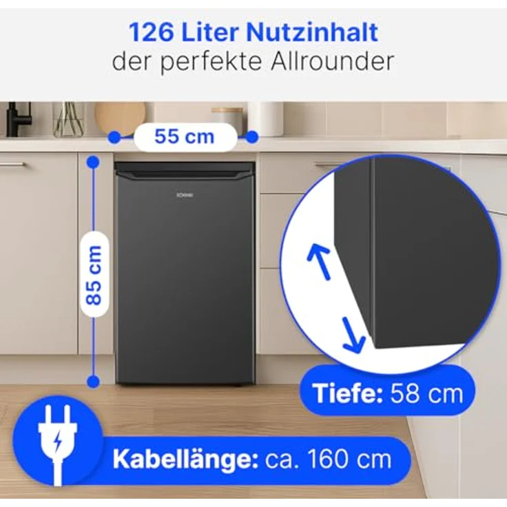Bomann® Kühlschrank VS 7258, ohne Gefrierfach, 126L, 85cm, leise, dark inox – Bild 7