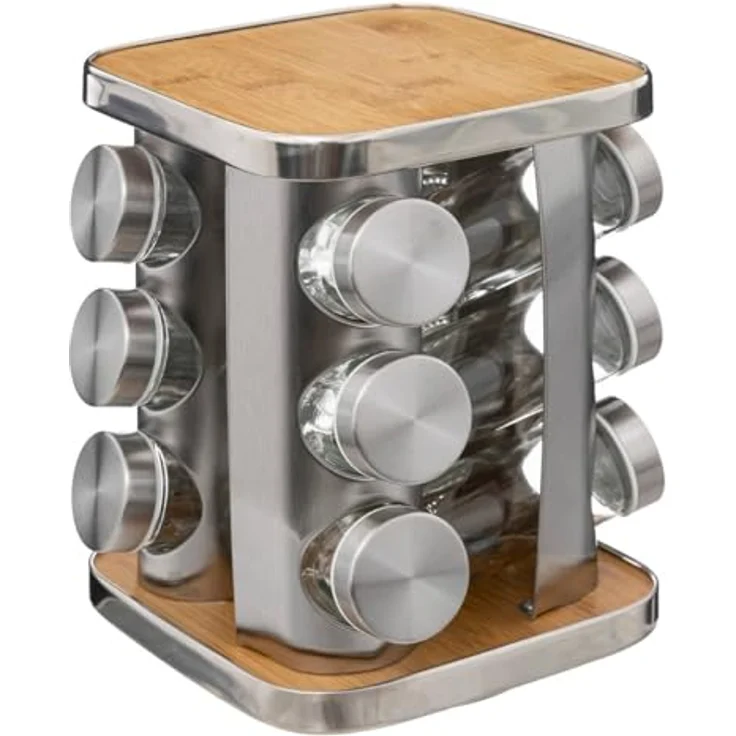 5five - Gewürzständer x12 drehbar edelstahl bambus, Küchenorganisation, grau – Bild 1