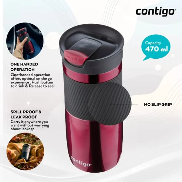 Contigo Thermobecher Byron Snapseal, Edelstahl Isolierbecher, Kaffebecher to go, auslaufsicher, spülmaschinenfester Deckel BPA-frei, 470 ml – Bild 4