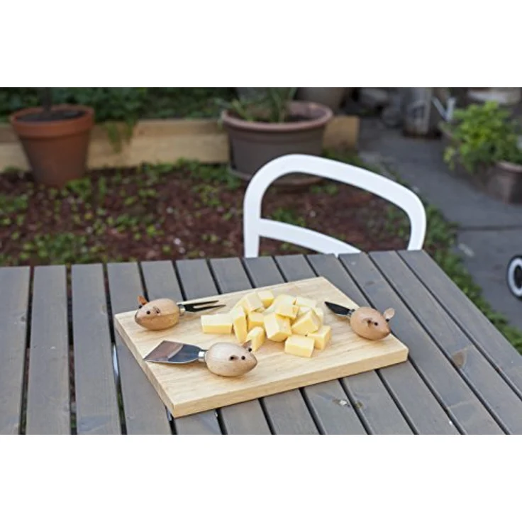 Kikkerland Cheese Board And Mouse Knives, Schneidebrett, Braun – Bild 6
