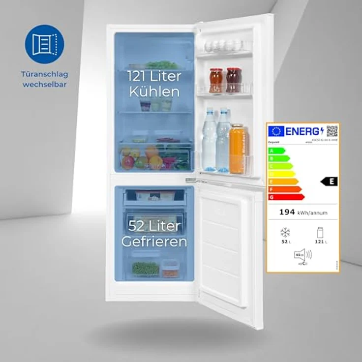 Exquisit Kühl Gefrierkombination KGC5232-60-E-040E weiss | 173 L Volumen | Kühlschrank mit Gefrierfach freistehend 50 cm Breite | Alarmfunktion | 4* Gefrieren – Bild 2