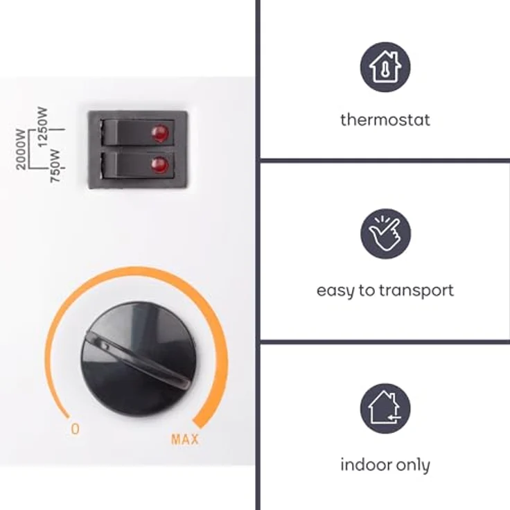 Velleman 2000W Elektroheizung _ 3 Stufen Konvektor mit Thermostat & Überhitzungsschutz, Konvektor – Bild 6