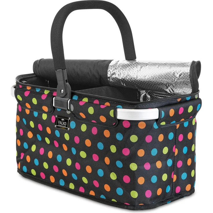 Genius Einkaufskorb Falko Duo, 2in1 Thermo- und Premium-Funktion, 25l Volumen, schwarz mit bunten Punkten