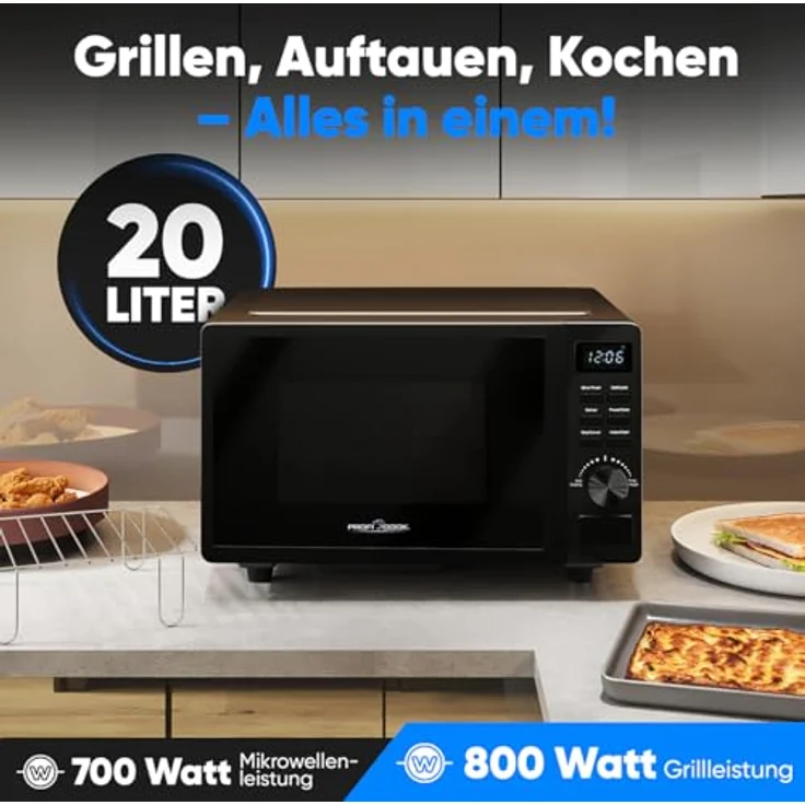 ProfiCook Mikrowelle mit Grill 20L ohne Drehteller, schwarz mit Timer + Auftaufunktion 1150W - PC MWG 1278 – Bild 2