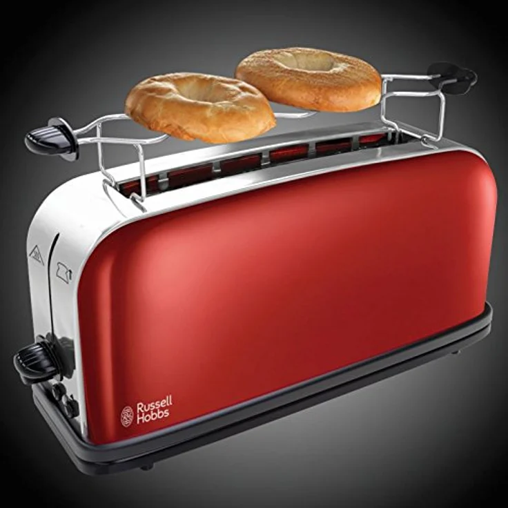 Russell Hobbs Toaster Langschlitz Colours+ rot, extra breite 1 Langschlitzkammer, inkl. Brötchenaufsatz, 6 einstellbare Bräunungsstufen + Auftaufunktion, 1000W, 21391-56 – Bild 6