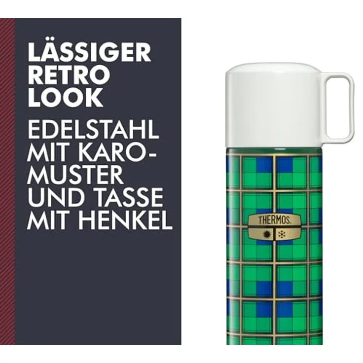 Thermos THERMOS REVIVAL BEVERAGE BOTTLE 0,50l, retro green, Edelstahl Isolierflasche mit Trinkbecher, 18 h heiß / 24 h kalt, spülmaschinenfest, absolut dicht, BPA-frei – Bild 4