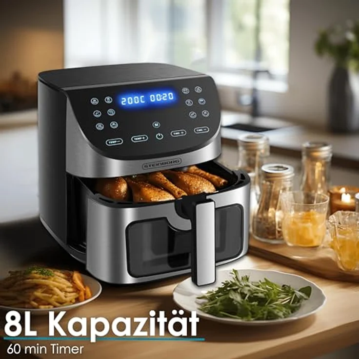 Steinborg Heißluftfritteuse 8 Liter | 4 in 1 Mini Backofen | Air Fryer | 12 Programme | Weiß – Bild 2