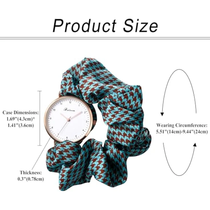 JewelryWe Damenuhr mit elastischem Haarband, Mintgrün, Hahnentrittmuster, Analog Quarz, Multifunktionale Armbanduhr – Bild 4