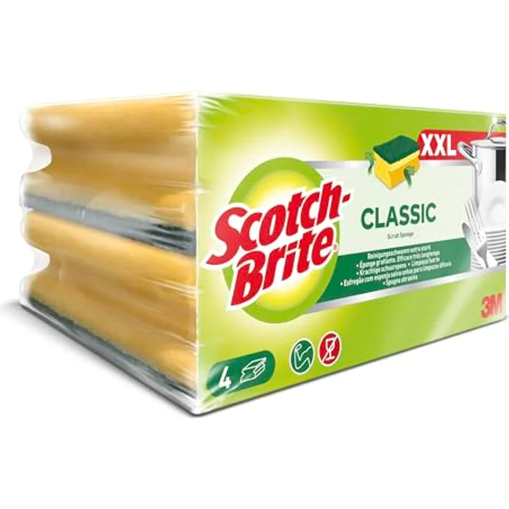 Scotch-Brite CLXNS4 Reinigungsschwamm Classic XXL, Extra kraftvolle Vliesseite, gelb-grün, 4er Pack – Bild 4
