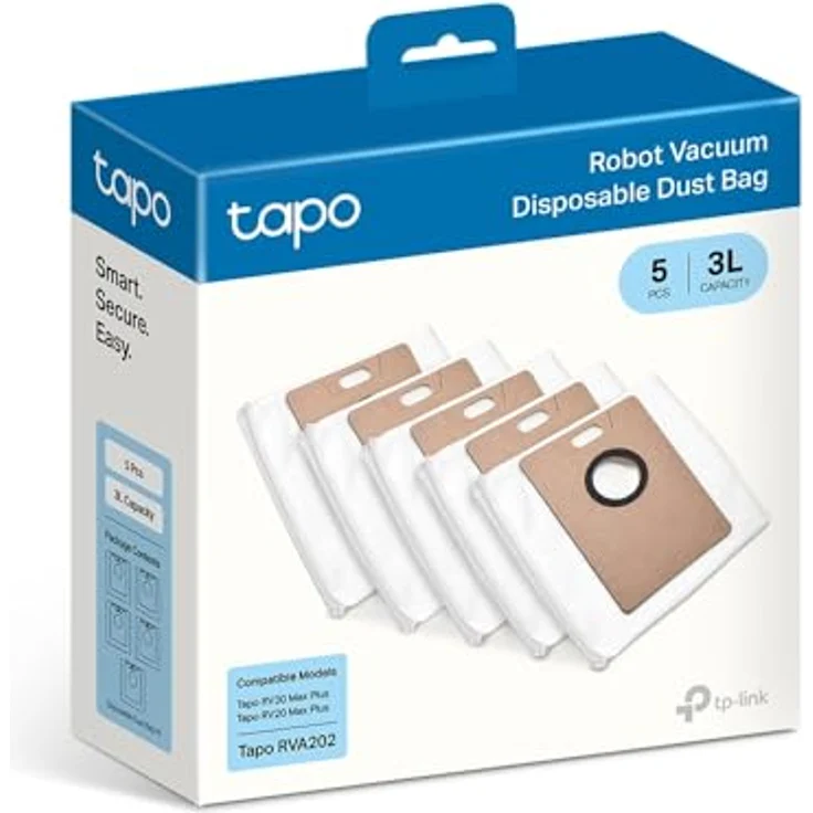 Tapo RVA202 Einweg-Staubbeutel für Saugroboter (5 Stück), Kompatibel mit RV30 Max Plus und RV20 Max Plus, 3L Kapazität, allergikerfreundlich – Bild 5