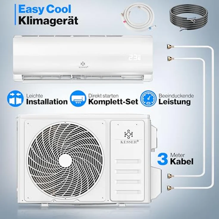 KESSER® Split Klimaanlage Set mit WiFi/App-Funktion, Kühlen A++/Heizen A+, 12000 BTU/h (3.400 Watt), inkl. Fernbedienung und Montagematerial – Bild 2