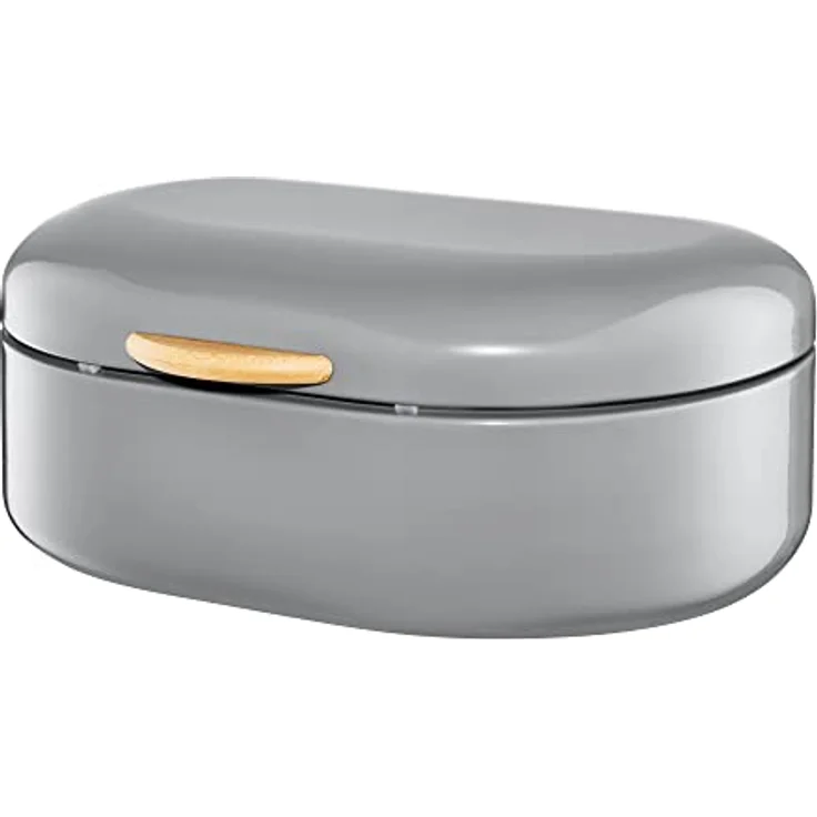 AMBITION Brotbehälter Olivier grau 35 x 24 x 14,5 cm Brotkasten Brotdose mit Deckel Edelstahl Bambusgriff – Bild 1