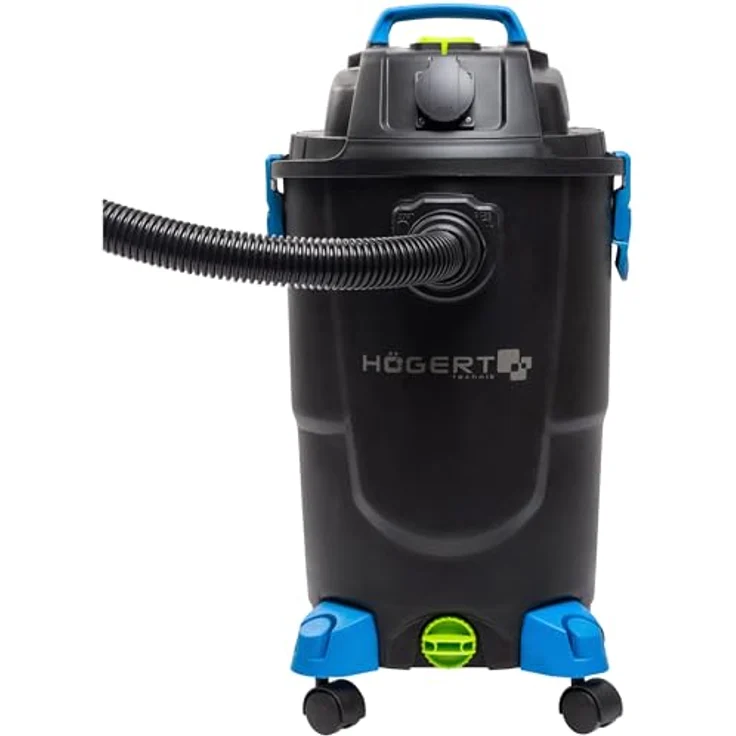 Högert Technik Nass- & Trockensauger 30 L, 1200 W, antistatischer Schlauch, Blasfunktion, integrierte 2000 W Steckdose, 4 schwenkbare Räder, 2 m Schlauch, 4 m Kabel – Bild 2