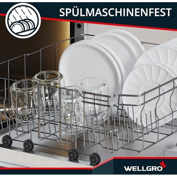 WELLGRO 50x Einmachgläser mit Schraubdeckel, 400ml, rot kariert, Made in Germany, ideal für Vorratslagerung und Meal Prep – Bild 4