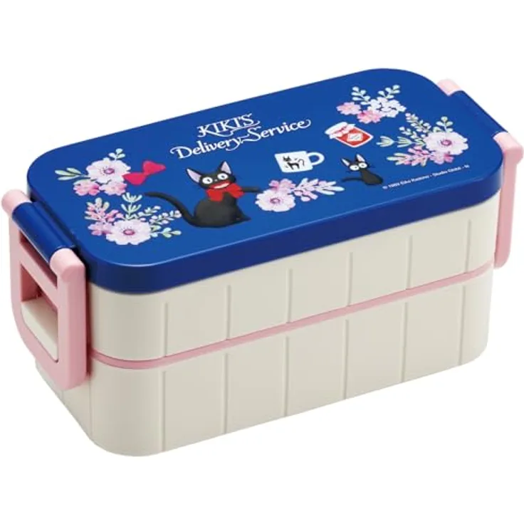 Studio Ghibli Kikis kleiner Lieferservice Jiji Flower Garland, Zweilagige Lunchbox für Kinder, Mehrfarbig, 300 ml mit zwei separaten Behältern