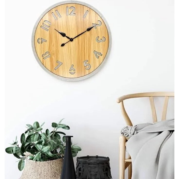K&L Wall Art Große Vintage Wanduhr XXL MDF Holz Betonoptik Wanduhren ohne Tickgeräusche lautlos Holzoptik Retro Gross (Beton Optik 50cm) – Bild 4
