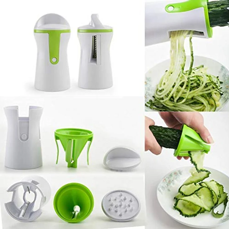 vabiono Julienne Spiralschneider, Gemüse-Spaghetti Schneider mit einfachem Handbetrieb, Weiß-Grün – Bild 3