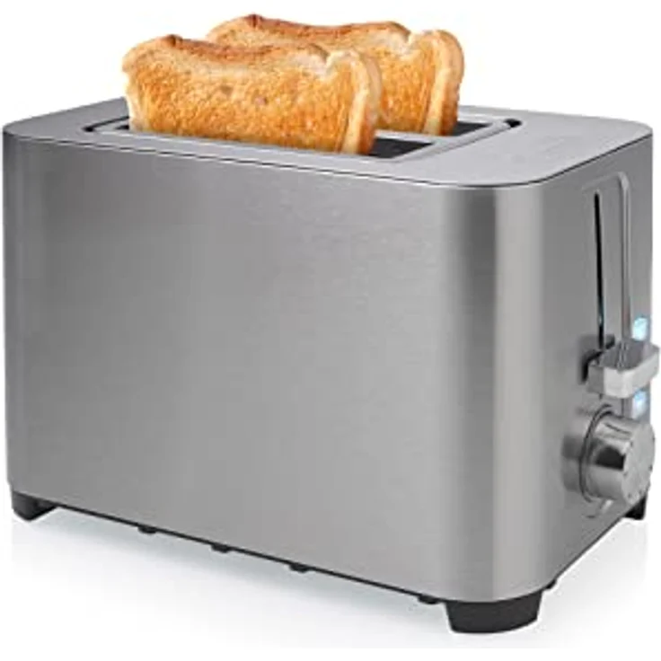 Princess 142400 2-Schlitz-Toaster, 2 kurze Schlitze, 850 W, Edelstahl, 2 kleine Scheiben, Brötchenaufsatz, 7 Bräunungsstufen, Krümelschublade, silber – Bild 3