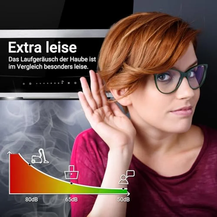 KKT KOLBE HERMES8005S Dunstabzugshaube 80 cm Edelstahl schwarzes Glas LED-Beleuchtung SensorTouch-Bedienung A+++ – Bild 4