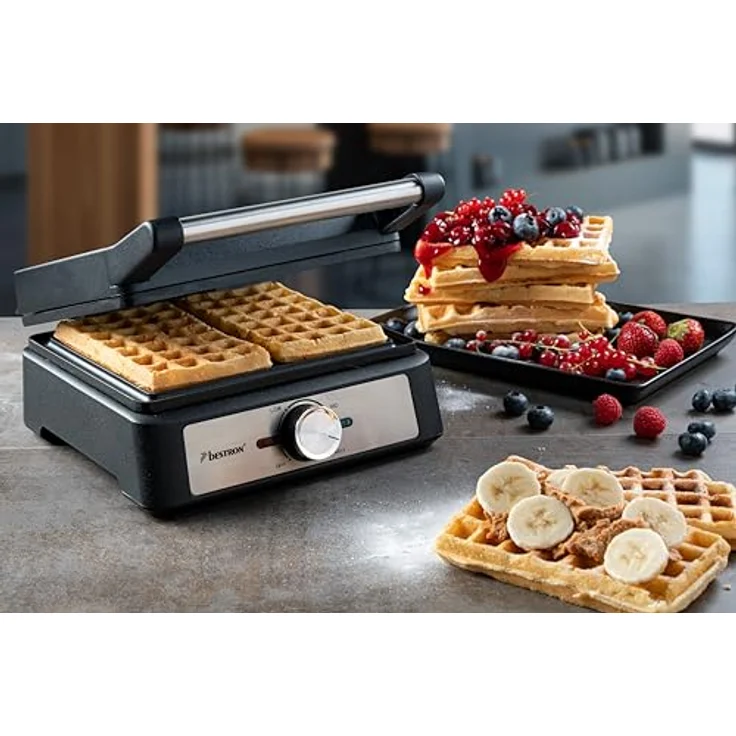 Bestron Waffeleisen für belgische Waffeln, Brüsseler Waffeleisen für zwei dicke Waffeln, mit Antihaftbeschichtung & Cool Touch Handgriff, Black Label Kollektion, Farbe: Mattschwarz - Preisvergleich – Bild 3