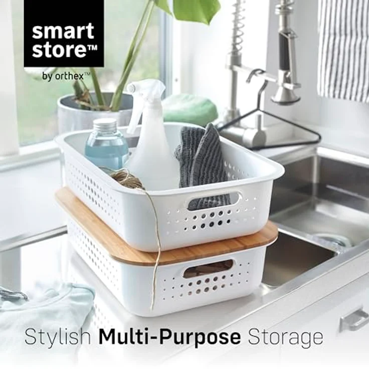 SmartStore 6L Aufbewahrungskorb aus recyceltem Plastik, stapelbar, mit Griffen, Weiß, L37 x B28 x H10 cm, BPA-frei, 10 Jahre Garantie – Bild 2