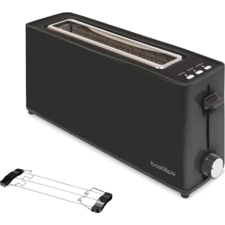 Firefox AN900 Toaster, Schwarz, langer Schlitz für 2 Scheiben, 900 W, Auftaufunktion, Krümelschublade
