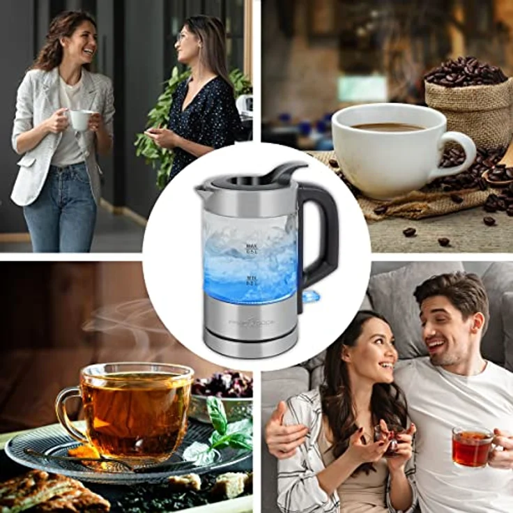 ProfiCook PC-WKS 1228G Glas-Wasserkocher, 1100 Watt, 0,5 Liter, Wasserstandsanzeige, Kalkfilter, silber – Bild 6