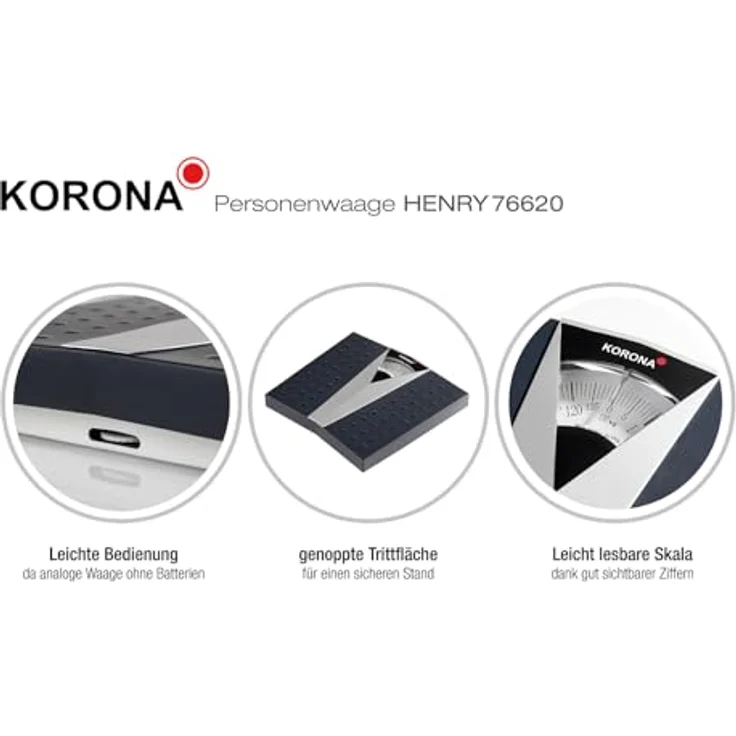 Korona 76620 Mechanische Personenwaage Henry in Grau, Präzise Körperwaage für Personen bis zu 130 kg, Analoge Waage – Bild 3
