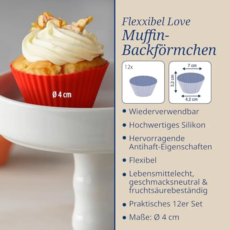 Dr. Oetker Silikon-Muffinförmchen, Silikonformen für Muffins und Cupcakes (Farbe: grau, rot und hellrot) - spülmaschinengeeignet, Menge: 1 x 12er Set – Bild 3