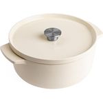 KitchenAid Gusseisen-Kasserolle 26cm/5,2L mit Deckel, PFAS-freie Emaille, Induktion, Ofenfest bis 260°C, ergonomischer Griff, Almond Cream