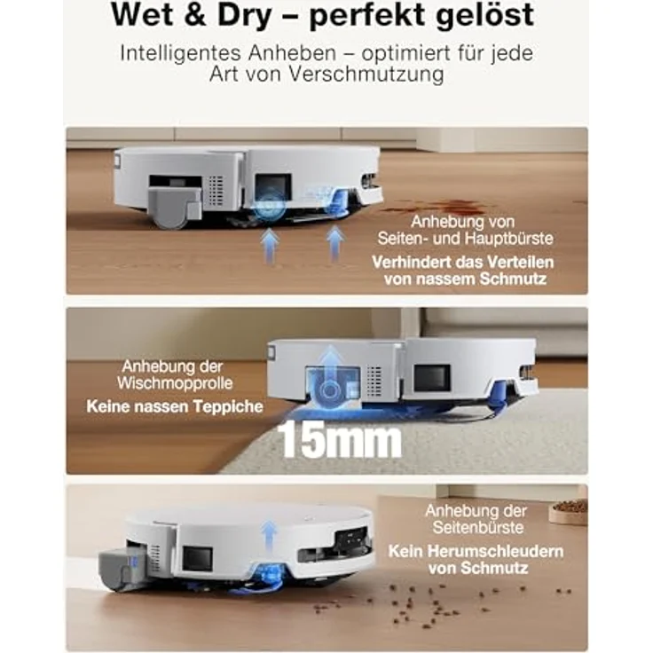 ECOVACS DEEBOT T90 OMNI, Saug- und Wischroboter mit 30.000 Pa Saugkraft, All-in-One OMNI-Station, selbstreinigende OZMO ROLLER 3.0, AIVI 3D Navigation, schwarz – Bild 6
