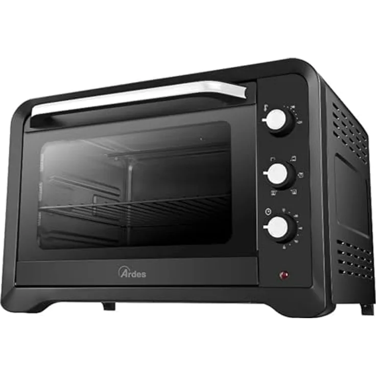 Ardes Elektrischer Umluft-Kleinbackofen 45 Liter Fassungsvermögen mit Innenbeleuchtung 6 Garfunktionen Timer Doppelverglasung MAGNUS AR6245PB, Schwarz