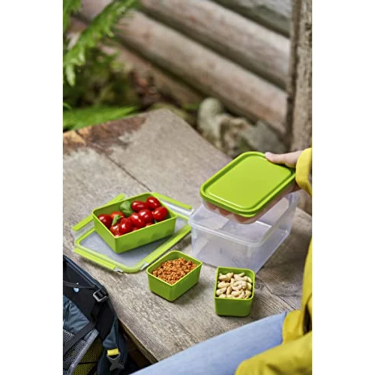 Emsa N1071600 Clip & Go Lunchbox XL (Fassungsvermögen: 2,3 Liter, rechteckig, inkl. 3 Einsätze und extra Behälter) transparent-hellgrün – Bild 3