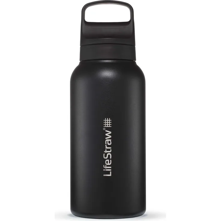 LifeStraw Wasserfilterflasche Go 2.0 schwarz Edelstahl isoliert 1 Liter-Schwarz - BPA-frei, 2-Stufen-Filter, 1 Liter Fassungsvermögen