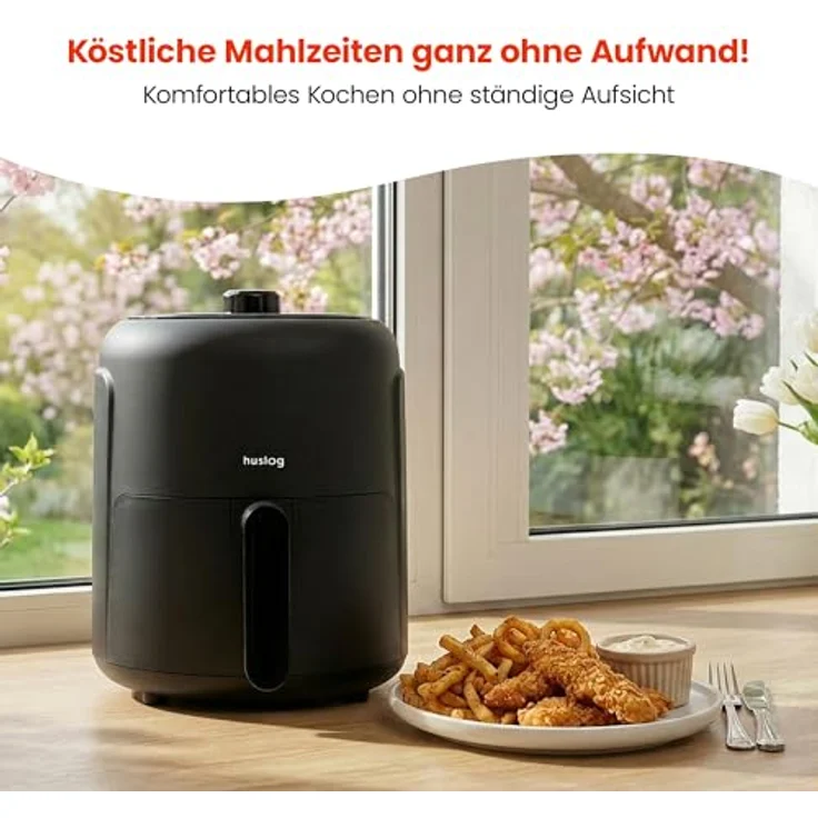 Huslog Heißluftfritteuse HUS1059, 2,3 l, 1000 W, mit Timer, schwarz, fettfreies Frittieren – Bild 8