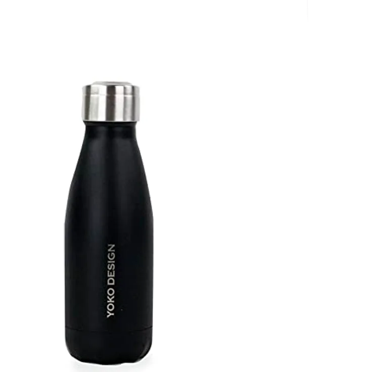 YOKO DESIGN 1336 Isolierflasche, doppelwandig, Edelstahl, 19,8 x 6 x 6 cm, Edelstahl, rostfrei, schwarz, 19,8x6x6 cm